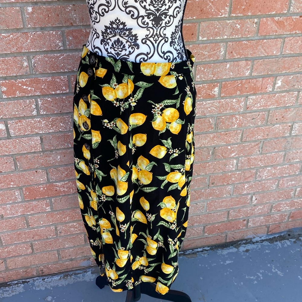 H&M Black Lemon Midi Skirt